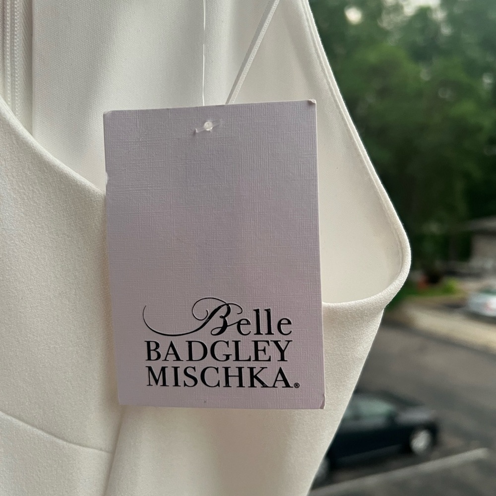 🆕Belle Badgley Mischka Reese Gown Dress White Party Wedding Chic Slit Maxi Sz 10 - Picture 15 of 17